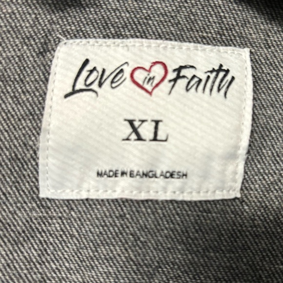 Love In Faith Vintage Washed Faith Cross Denim Jacket Embroidered Black - Picture 8 of 8